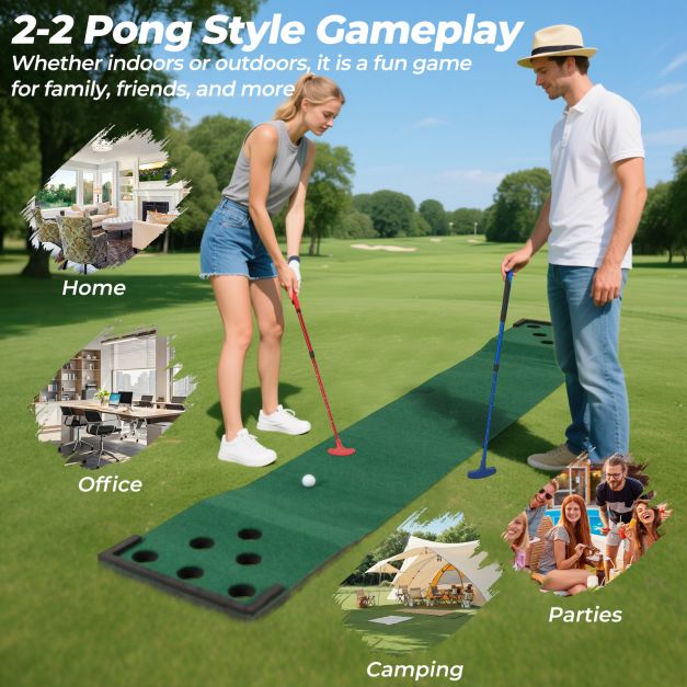 Golf Pong Game Set Portable Golf Putting Mat with 2 Adjustable Putters