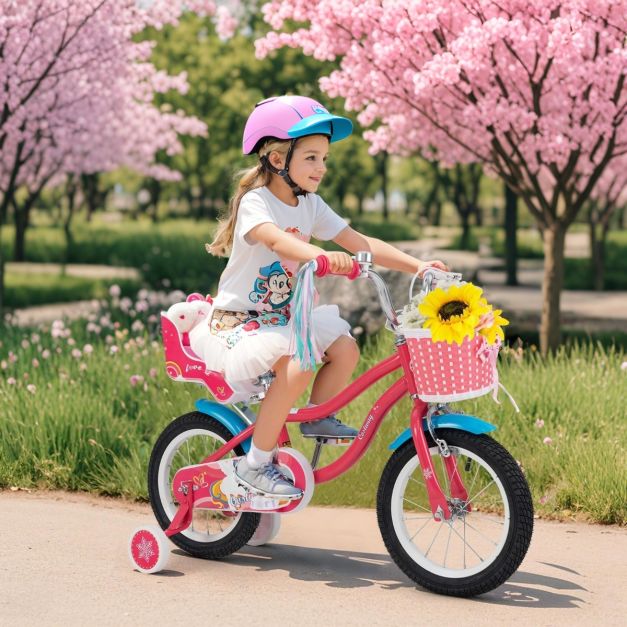 14/16 Inch Kids Bicycle with Training Wheels and Front Handbrake