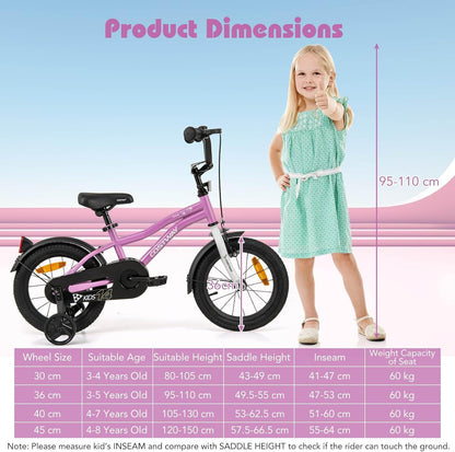 12/14/16/18 Inch Kids Bike Adjustable with Removable Training Wheels for Aged 3-8