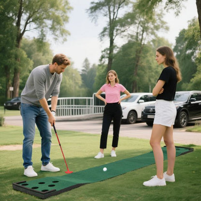 Golf Pong Game Set Portable Golf Putting Mat with 2 Adjustable Putters
