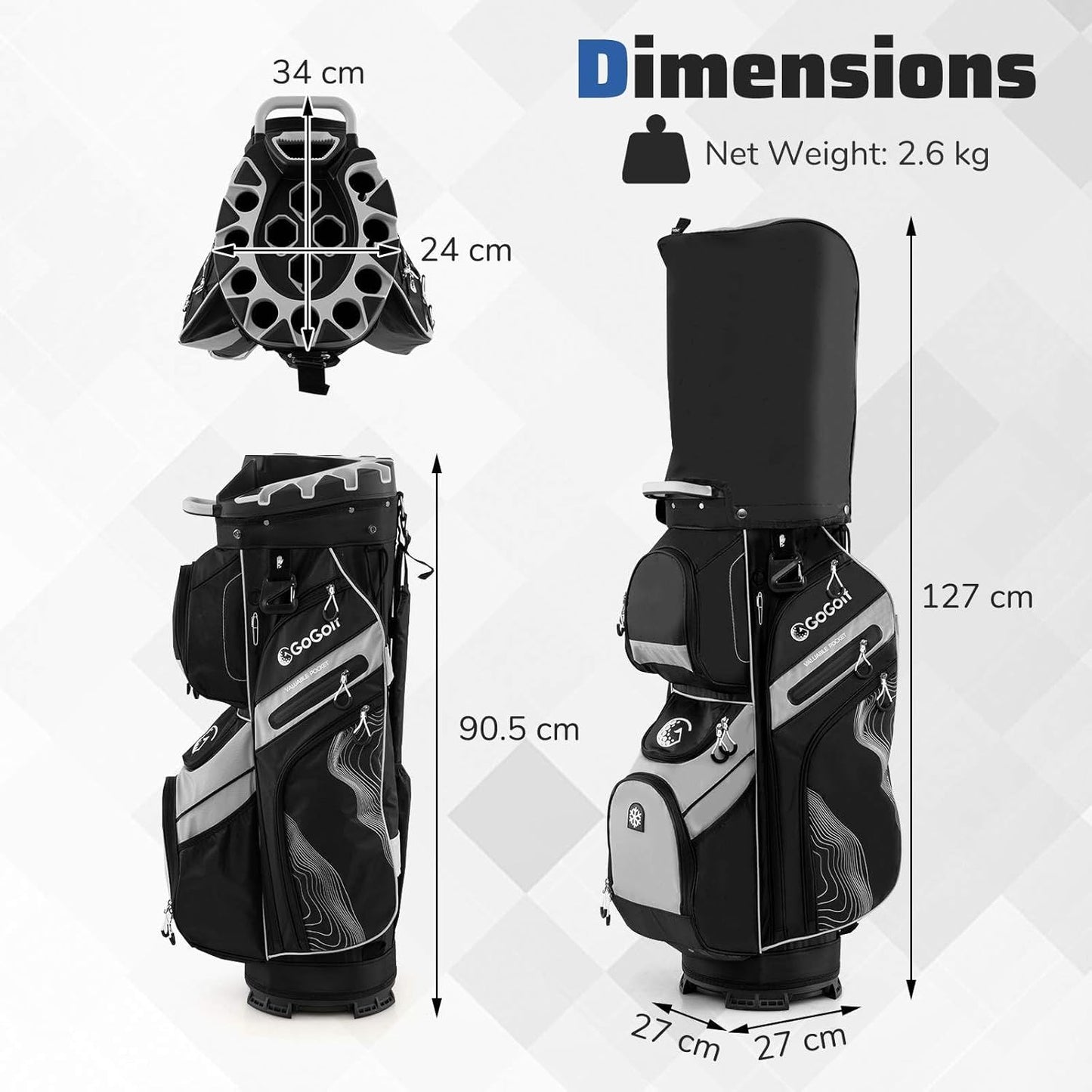 Golf Cart Bag Umbrella Holder for Men Women