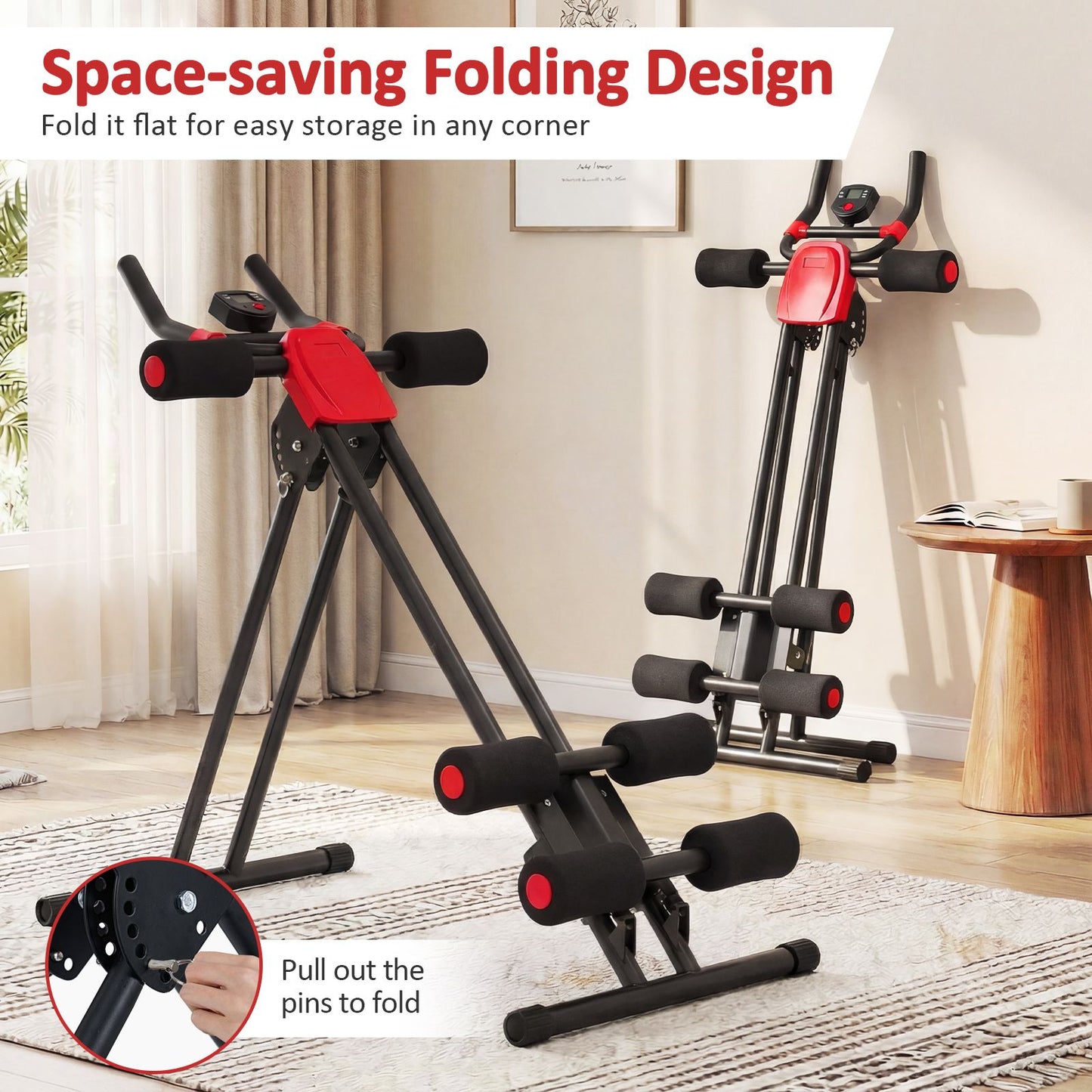 Ab Workout Equipment Foldable with 6 Inclined Angles and LCD Monitor