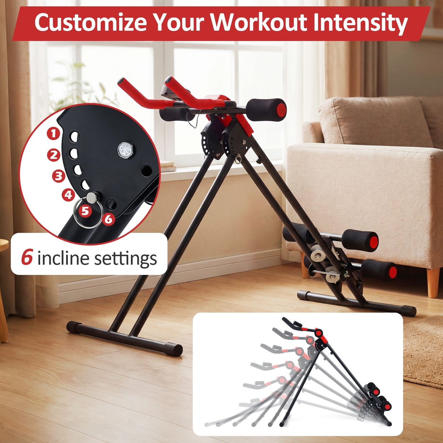 Ab Workout Equipment Foldable with 6 Inclined Angles and LCD Monitor