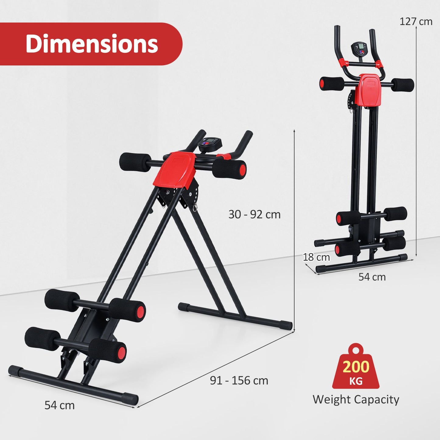 Ab Workout Equipment Foldable with 6 Inclined Angles and LCD Monitor