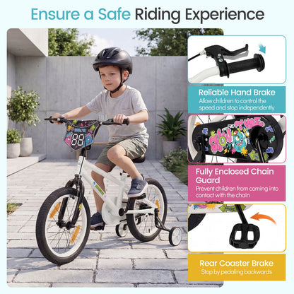 Children Bicycle with Handbrake and Height-Adjustable Seat for Boys and Girls