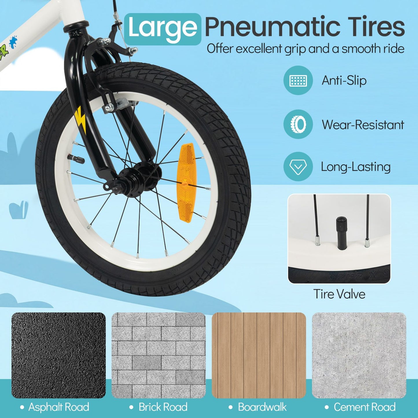 Children Bicycle with Handbrake and Height-Adjustable Seat for Boys and Girls