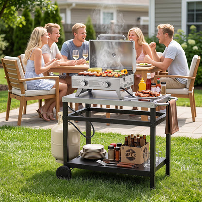 Double-Shelf Grill Table with 85 x 50 cm Stainless Steel Top