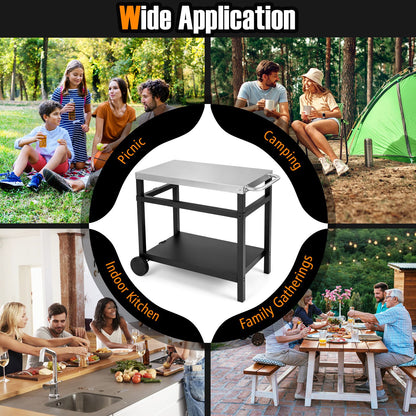 Double-Shelf Grill Table with 85 x 50 cm Stainless Steel Top