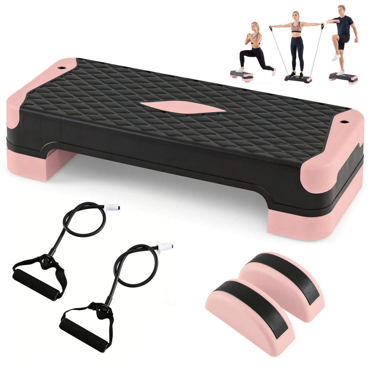 3-in-1 Aerobic Step Platform Set, 300 KG Adjustable Workout Stepper with 2 Stackable Risers