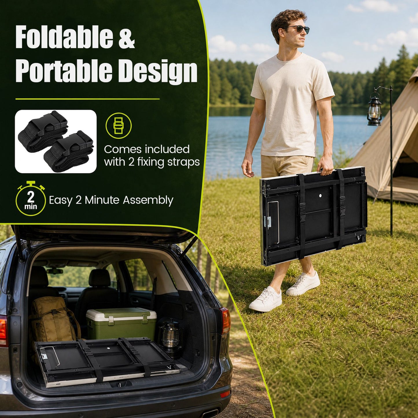 Foldable Outdoor Cook Station with 2 Removable Shelves