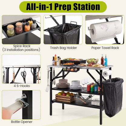 Foldable Outdoor Cook Station with 2 Removable Shelves