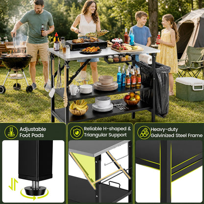 Foldable Outdoor Cook Station with 2 Removable Shelves