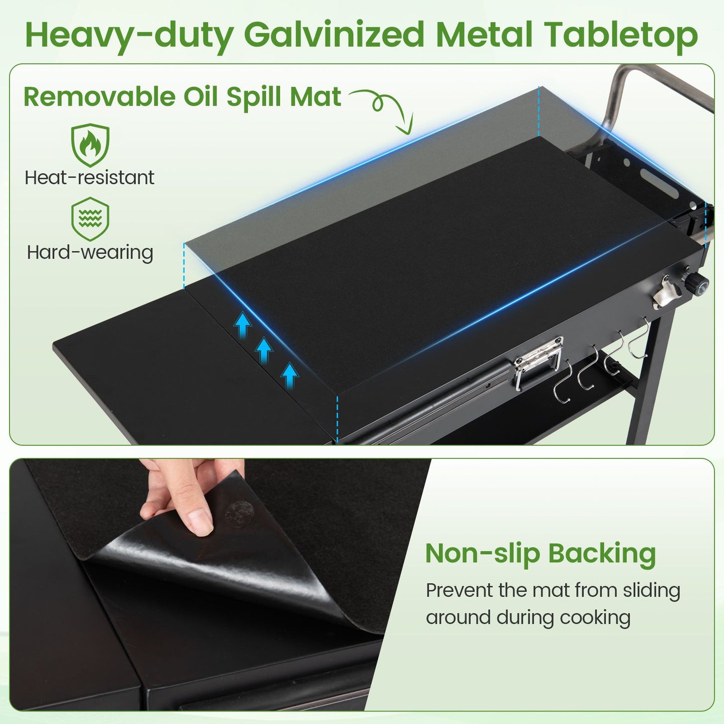 Foldable Outdoor Grill Cart with 79 x 43 CM Tabletop and Side Tray