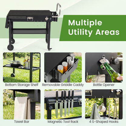Foldable Outdoor Grill Cart with 79 x 43 CM Tabletop and Side Tray