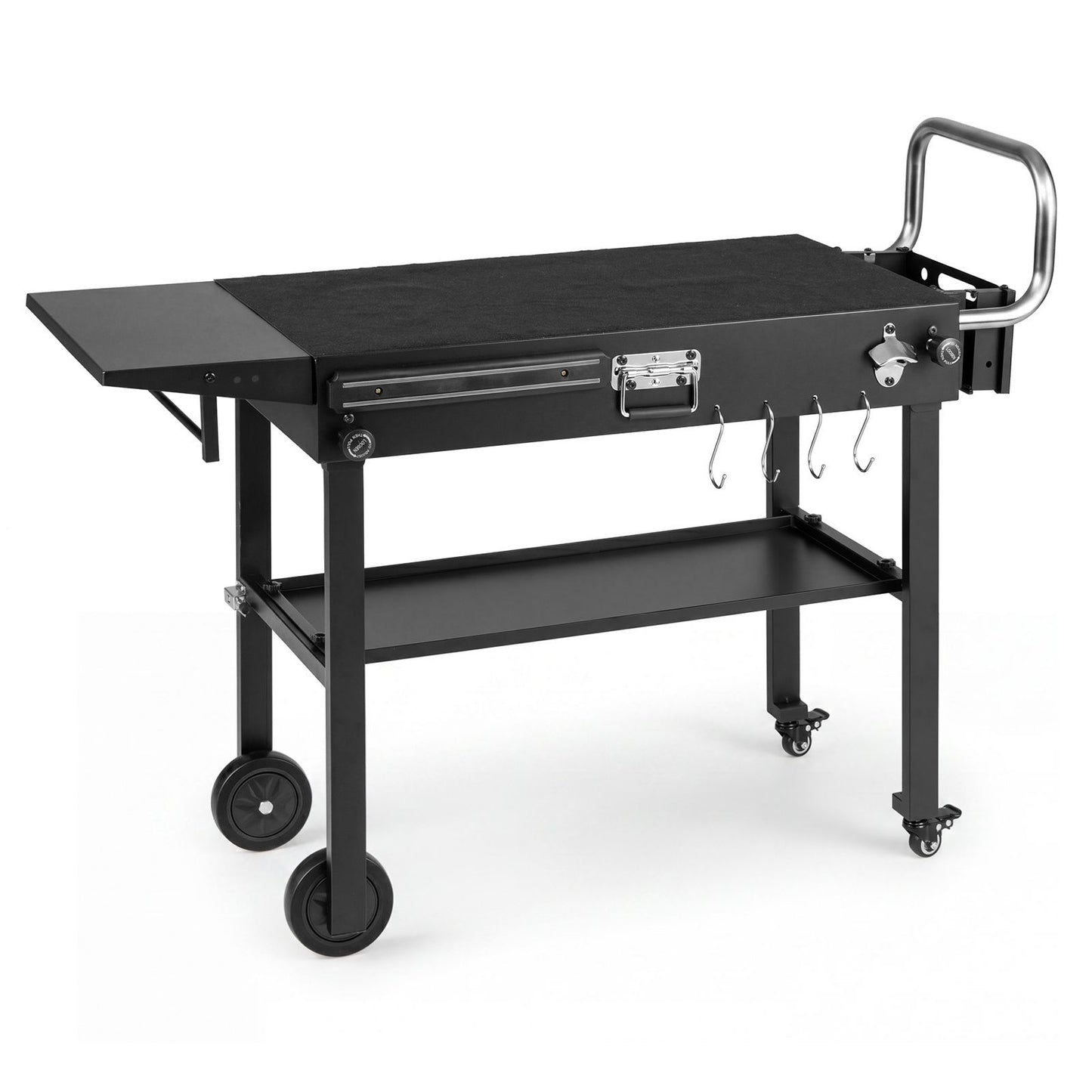 Foldable Outdoor Grill Cart with 79 x 43 CM Tabletop and Side Tray