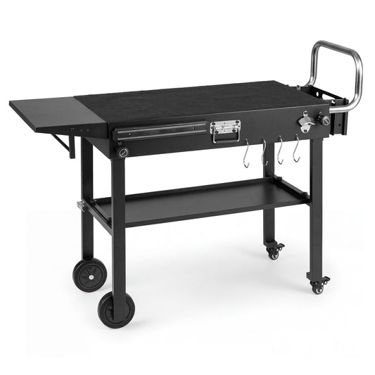Foldable Outdoor Grill Cart with 79 x 43 CM Tabletop and Side Tray