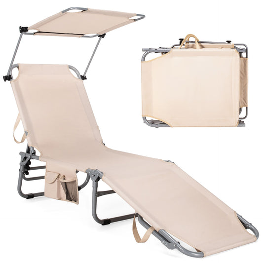 Foldable Sun Shading Lounge Chair Adjustable with Side Storage Pocket