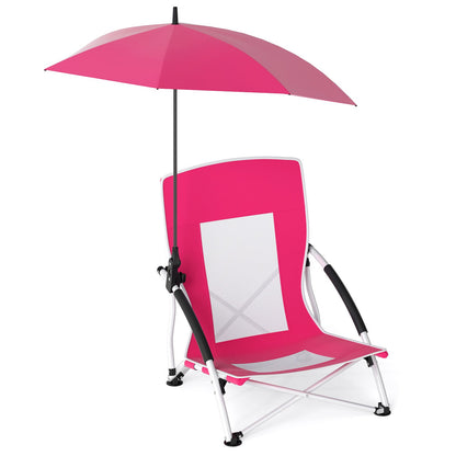 Foldable Beach Umbrella Chair with Adjustable Parasol and Universal Umbrella Clamp