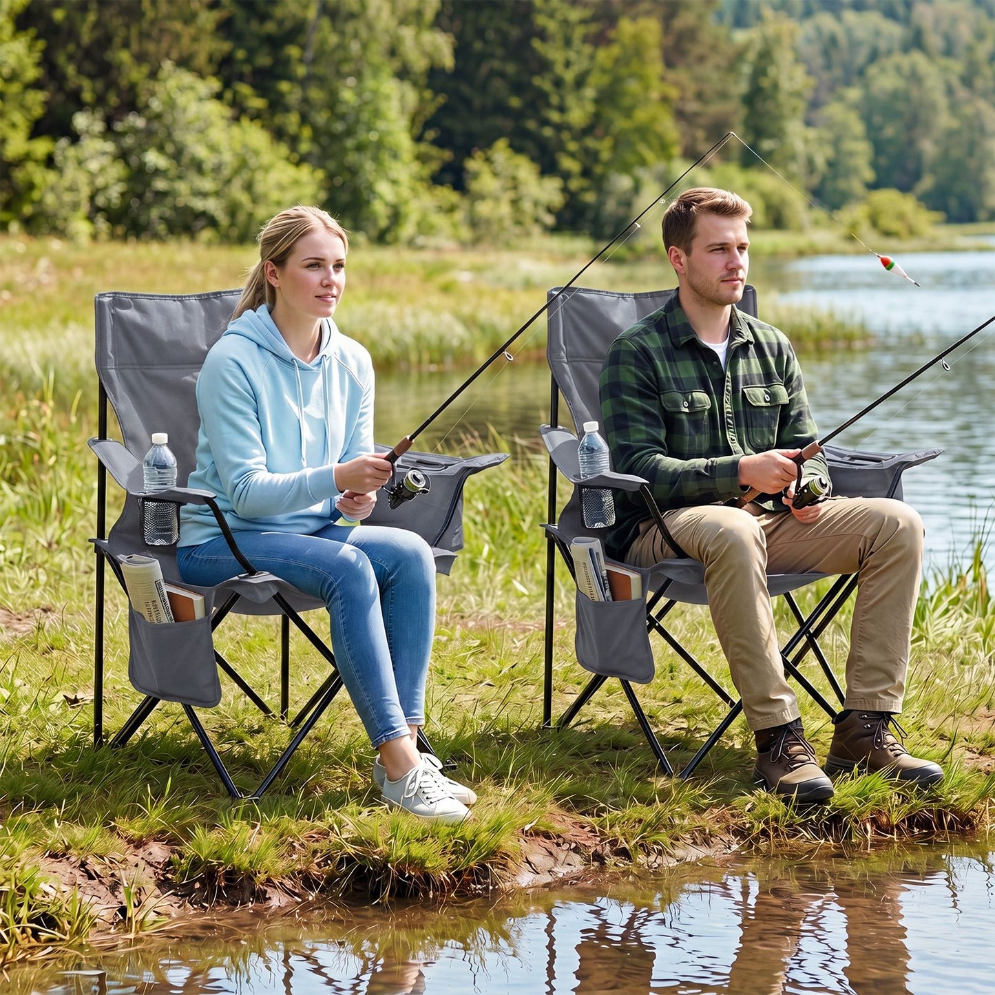 Folding Camping Chair with Mesh Backrest and Metal Frame
