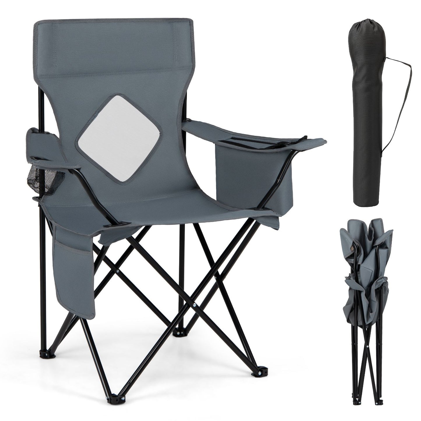 Folding Camping Chair with Mesh Backrest and Metal Frame