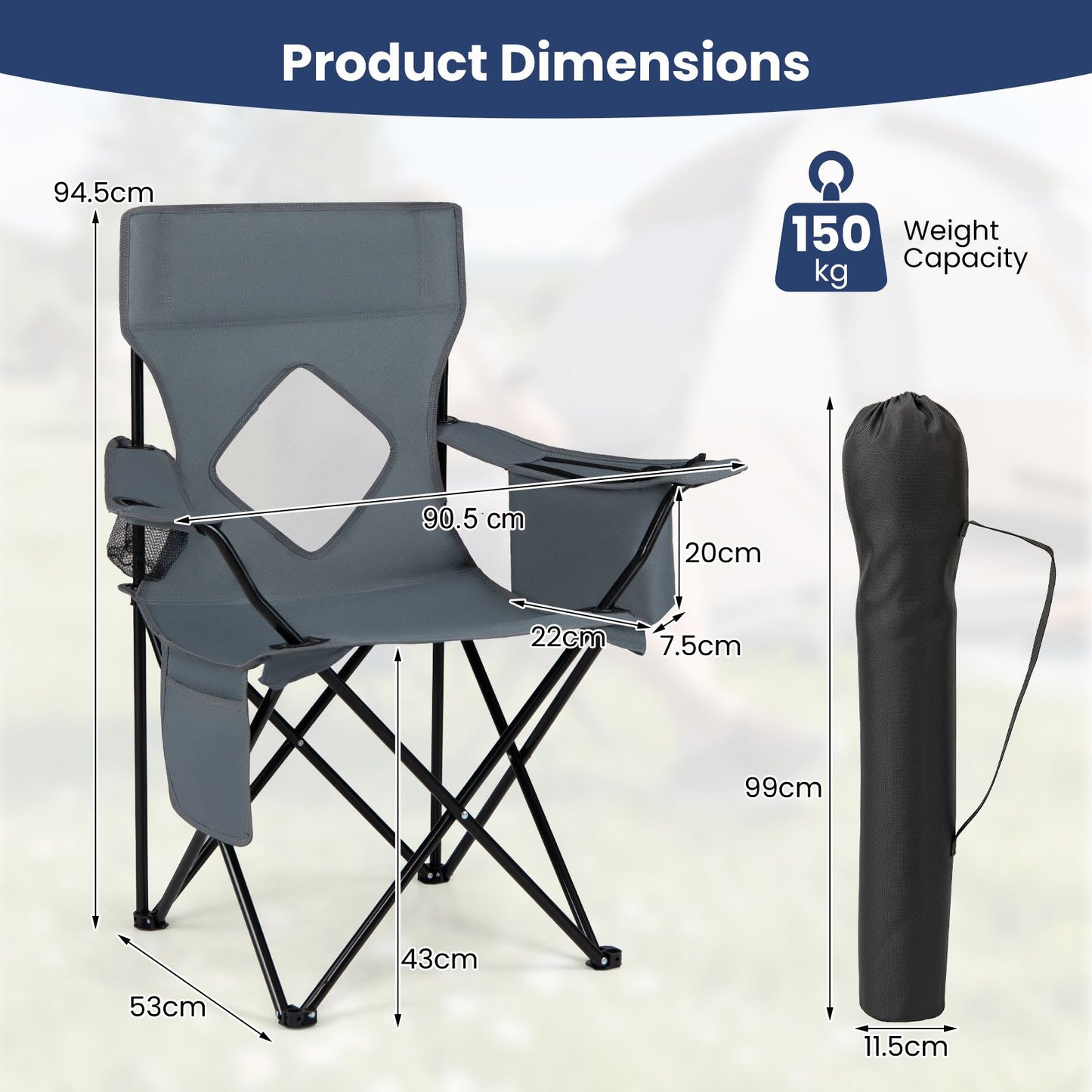 Folding Camping Chair with Mesh Backrest and Metal Frame