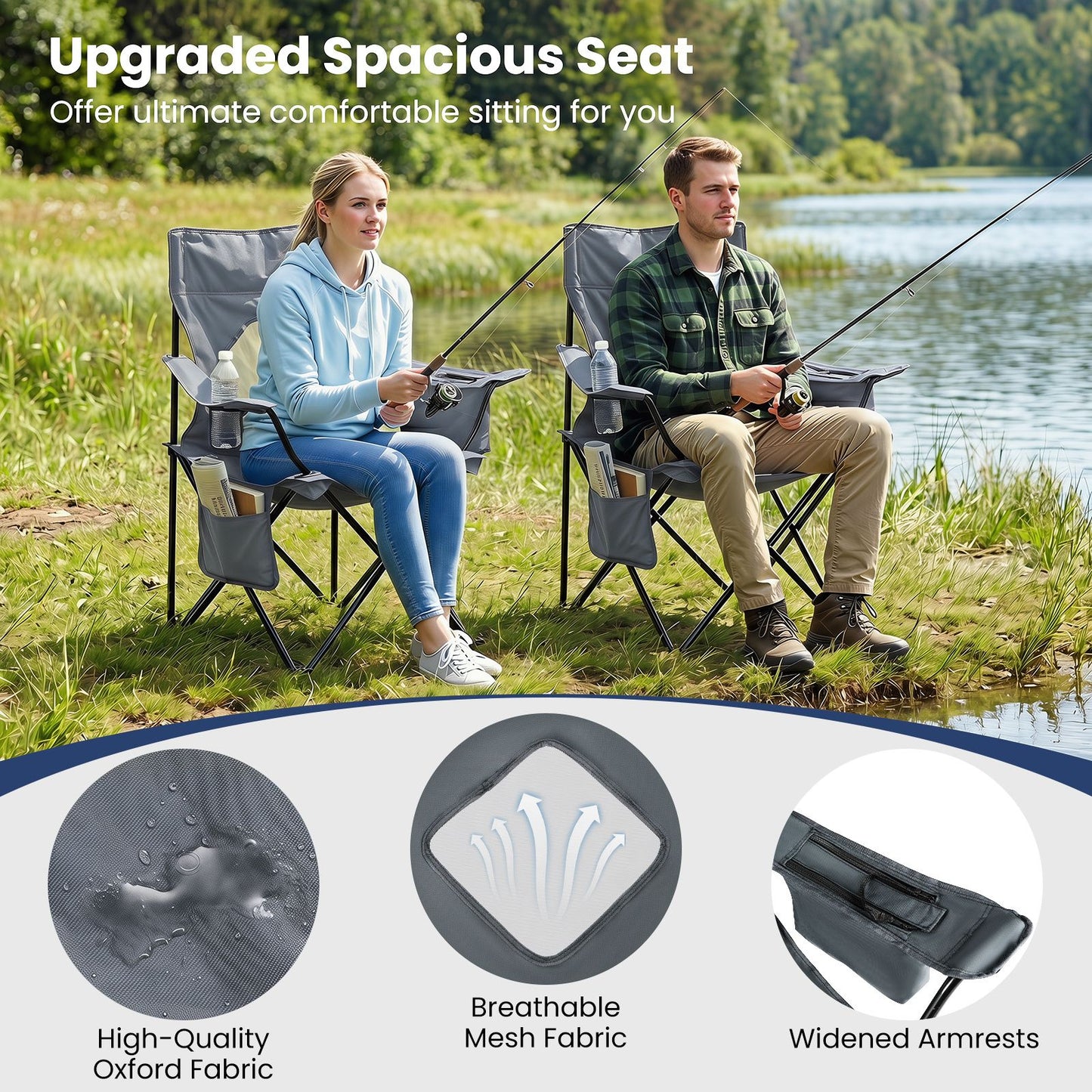 Folding Camping Chair with Mesh Backrest and Metal Frame