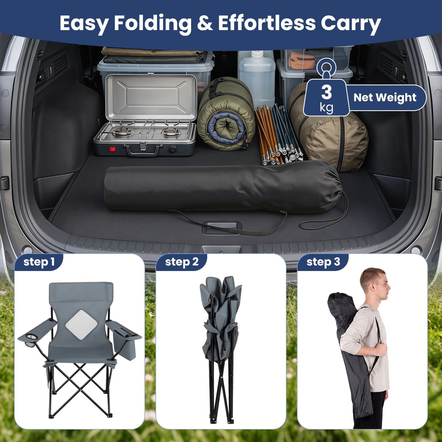 Folding Camping Chair with Mesh Backrest and Metal Frame