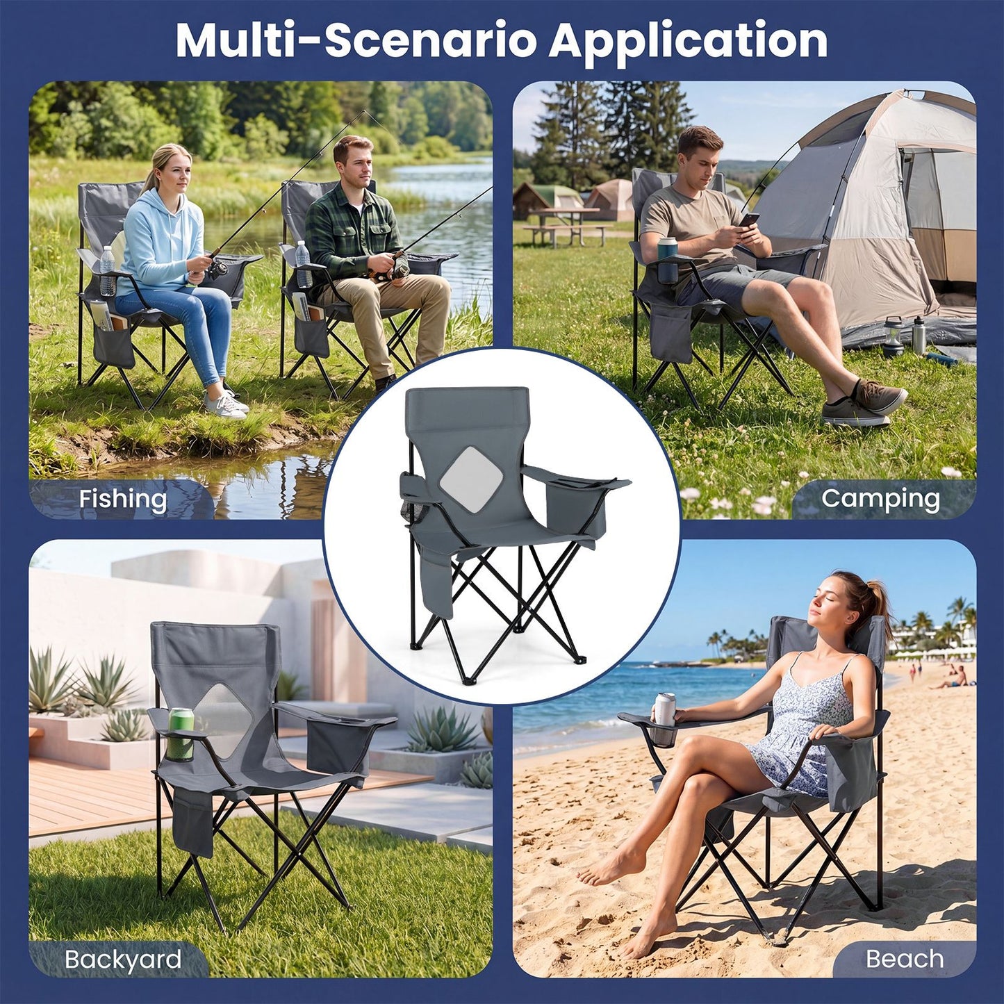 Folding Camping Chair with Mesh Backrest and Metal Frame