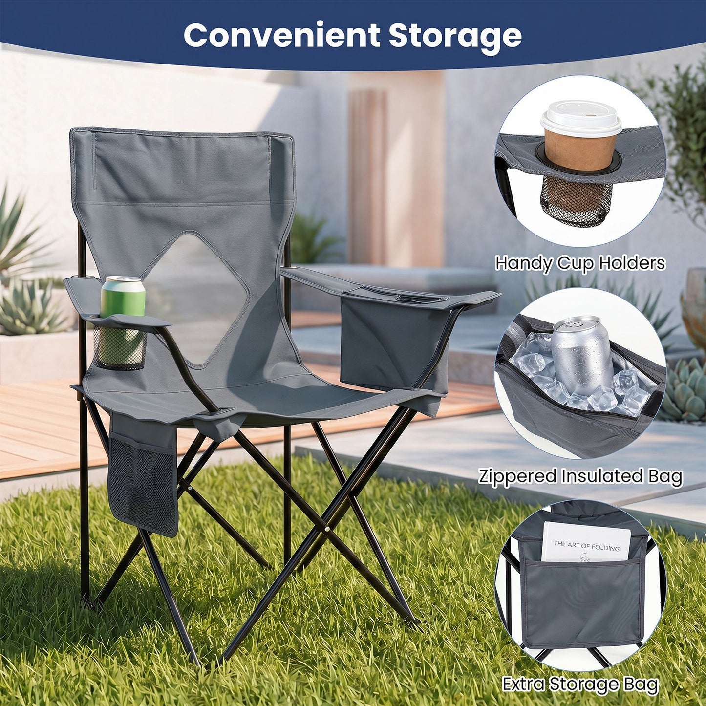 Folding Camping Chair with Mesh Backrest and Metal Frame
