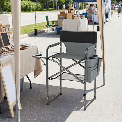 Folding Tall Camping Chair with Footrest and Cup Holders
