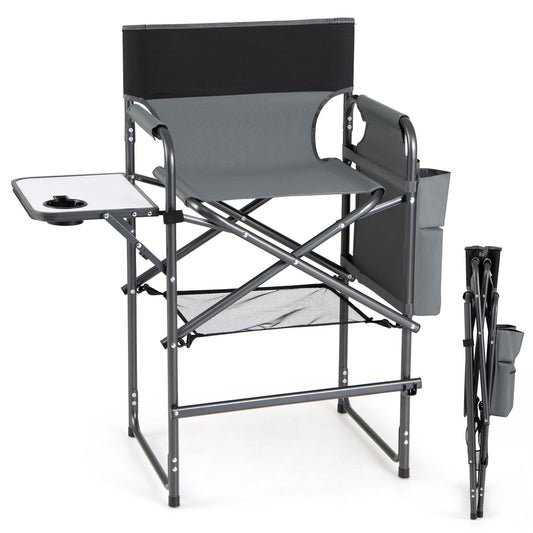Folding Tall Camping Chair with Footrest and Cup Holders