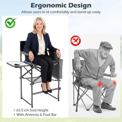 Folding Tall Camping Chair with Footrest and Cup Holders