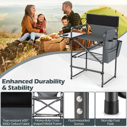 Folding Tall Camping Chair with Footrest and Cup Holders