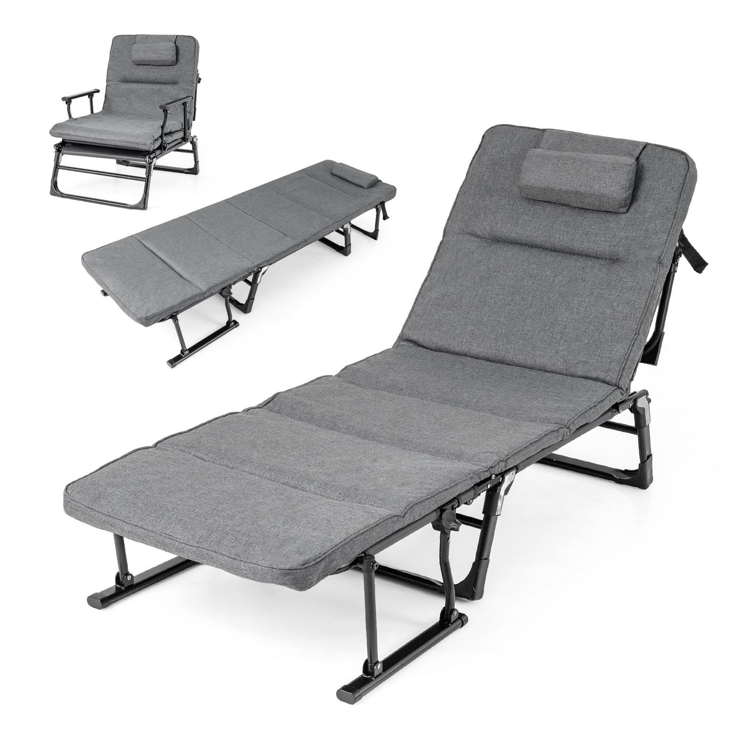 3-in-1 Folding Camping Cot with Mattress and Adjustable Backrest