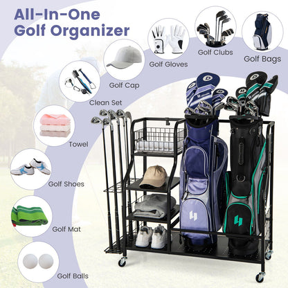 Golf Bag Storage Garage Organizer with Extra Storage Rack for Golf Club