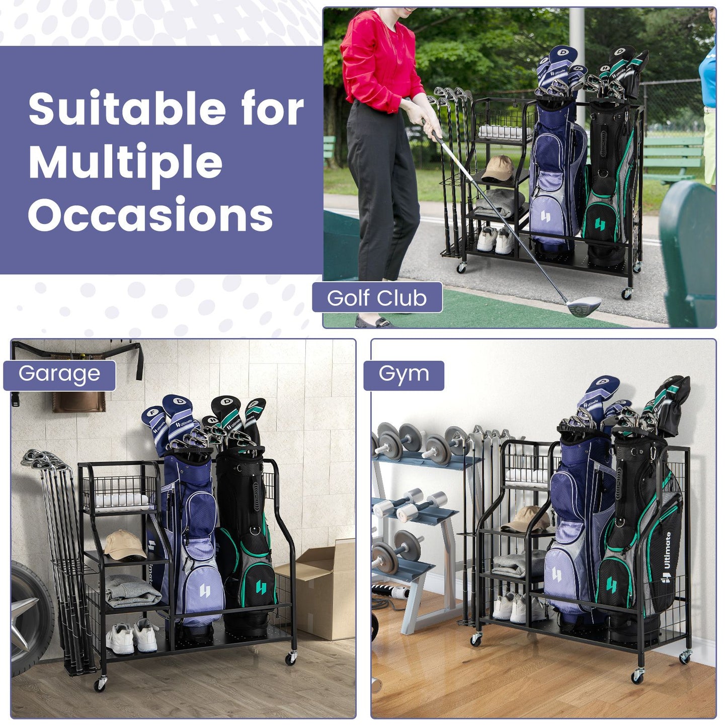 Golf Bag Storage Garage Organizer with Extra Storage Rack for Golf Club