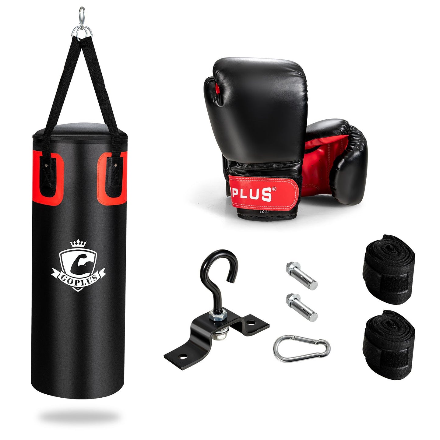 Heavy Hanging Punching Bag Set 26kg with 12oz Gloves and Hand Wraps