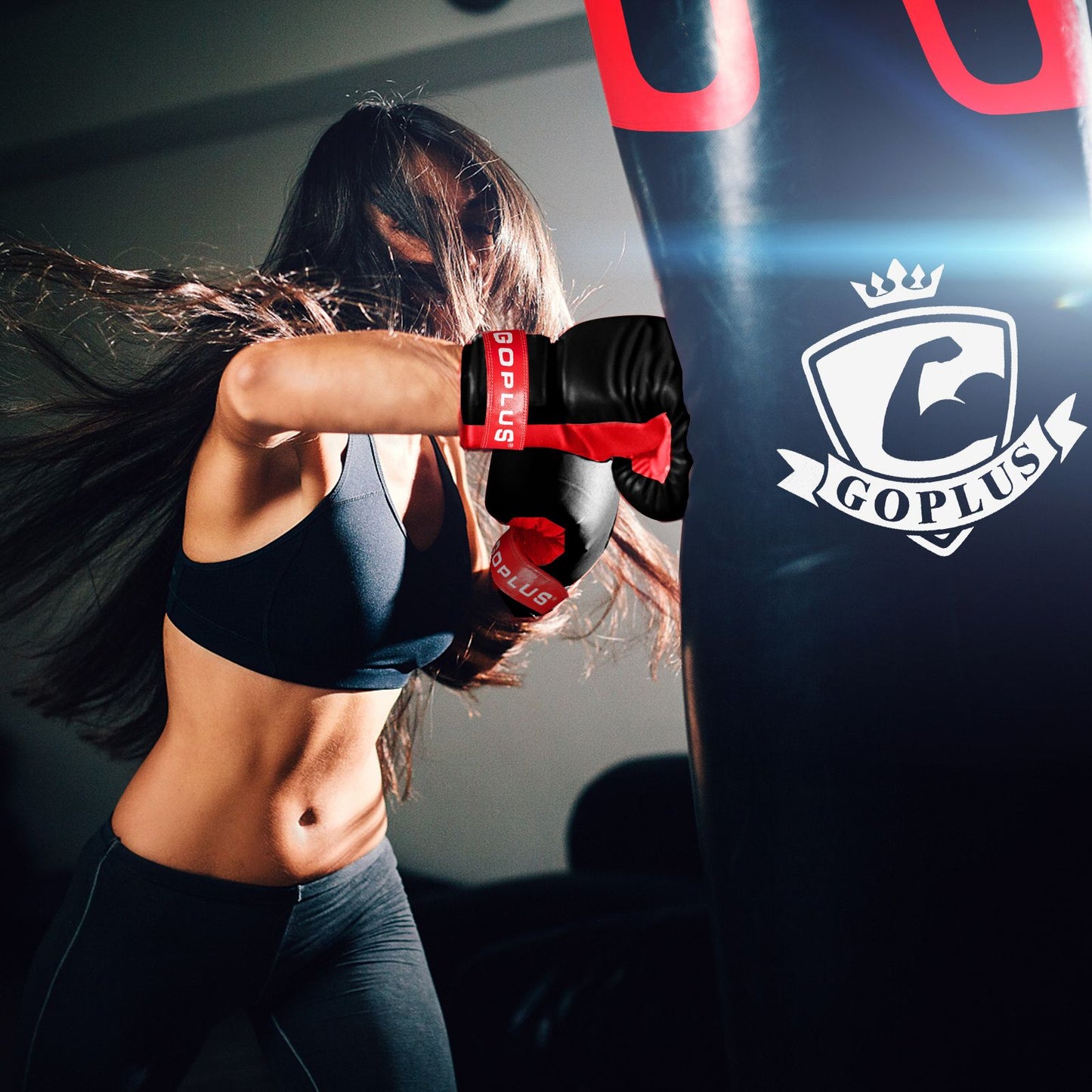 Heavy Hanging Punching Bag Set 26kg with 12oz Gloves and Hand Wraps