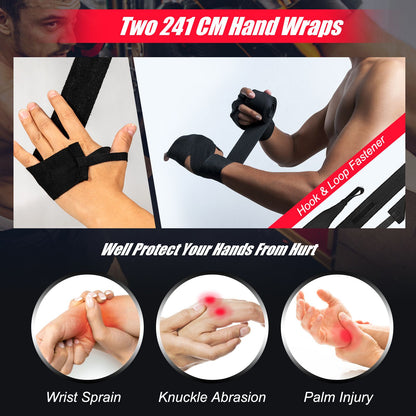 Heavy Hanging Punching Bag Set 26kg with 12oz Gloves and Hand Wraps