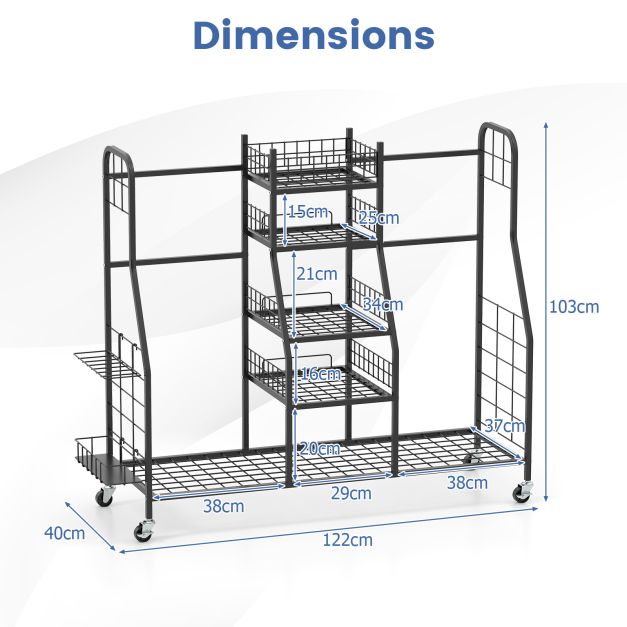 Heavy Duty Metal Double Golf Bag Storage Rack with Shelves & Lockable Wheels