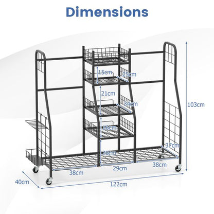 Heavy Duty Metal Double Golf Bag Storage Rack with Shelves & Lockable Wheels