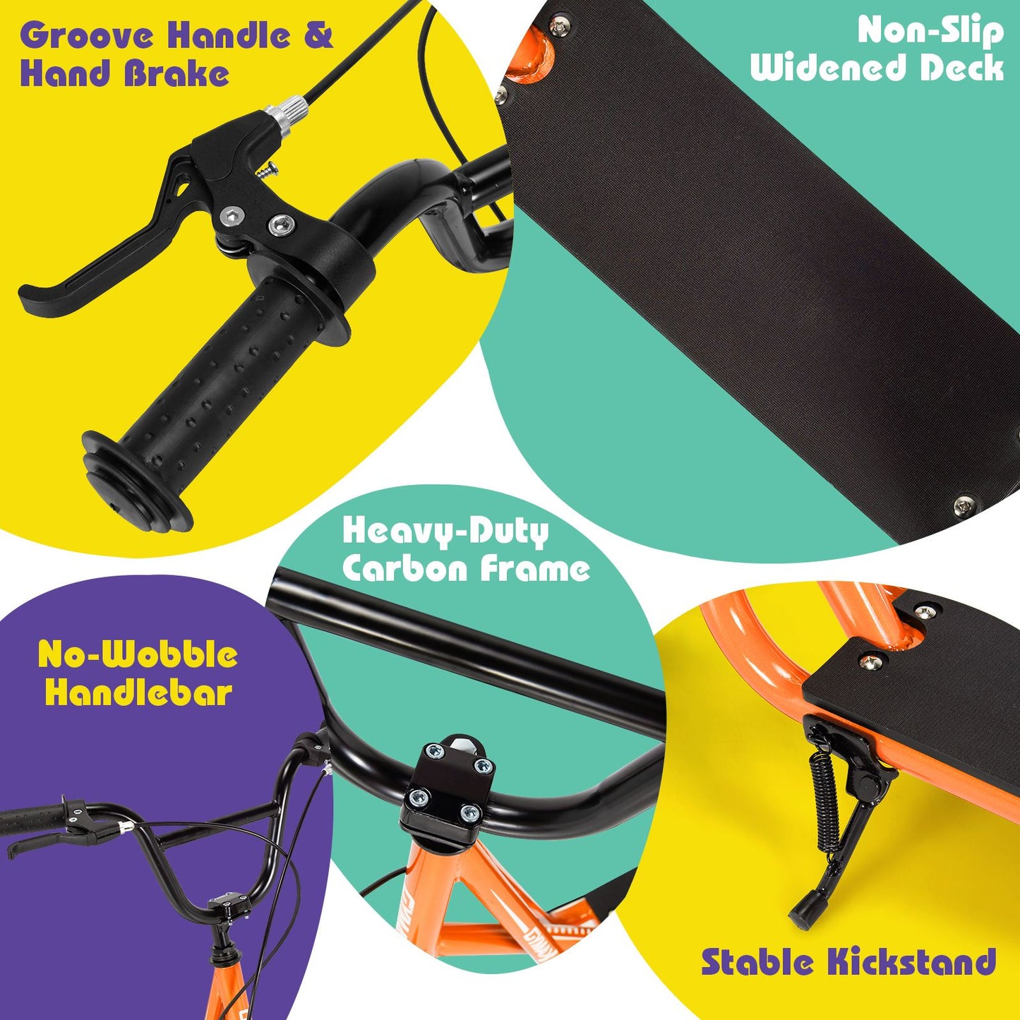 Height Adjustable Youth Scooter with 2 V-Type Handbrakes for Kids 8-12