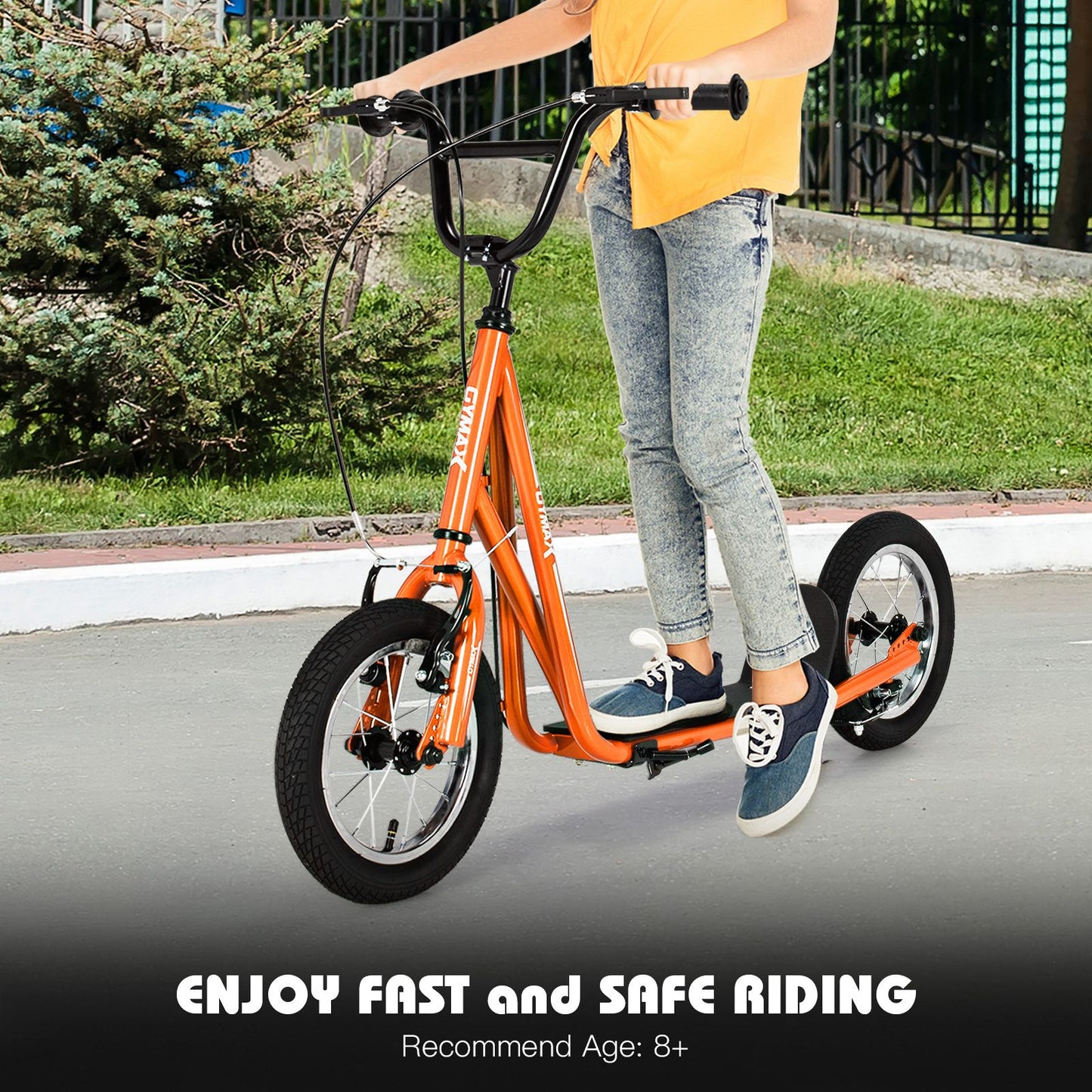 Height Adjustable Youth Scooter with 2 V-Type Handbrakes for Kids 8-12