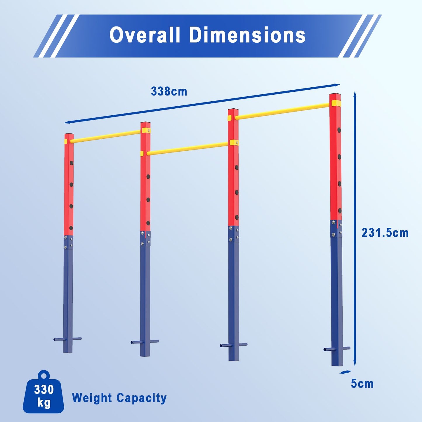 220 kg In-Ground Pull Up Bar with 5 Adjustable Heights and Anchors