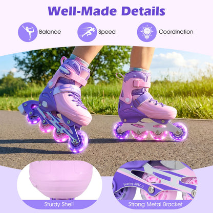 Kids Inline Skates with Illuminating Wheels and Safety Support for Toddlers