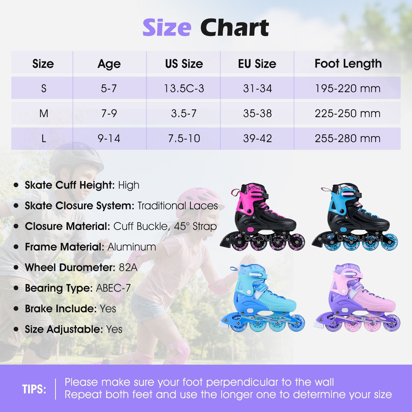 Kids Inline Skates with Illuminating Wheels and Safety Support for Toddlers