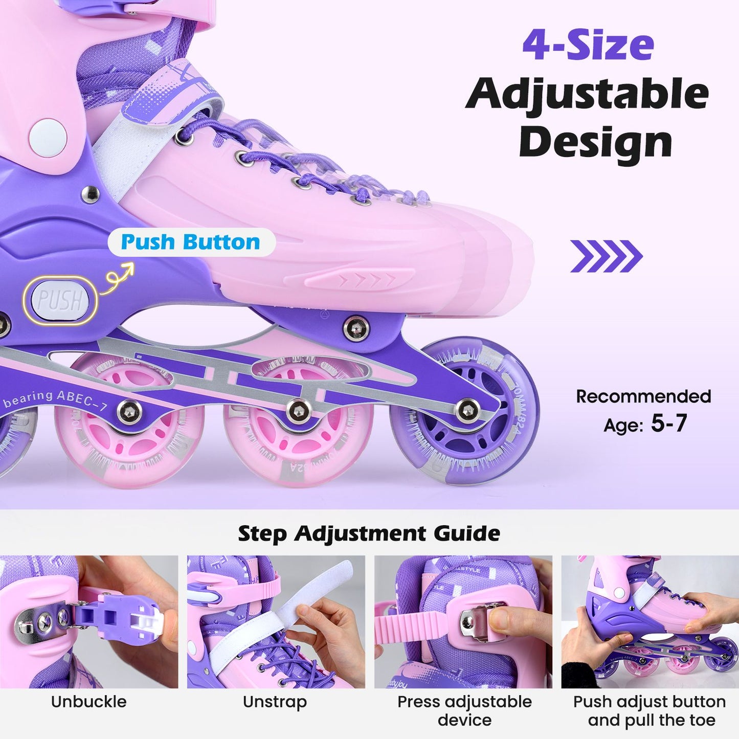 Kids Inline Skates with Illuminating Wheels and Safety Support for Toddlers