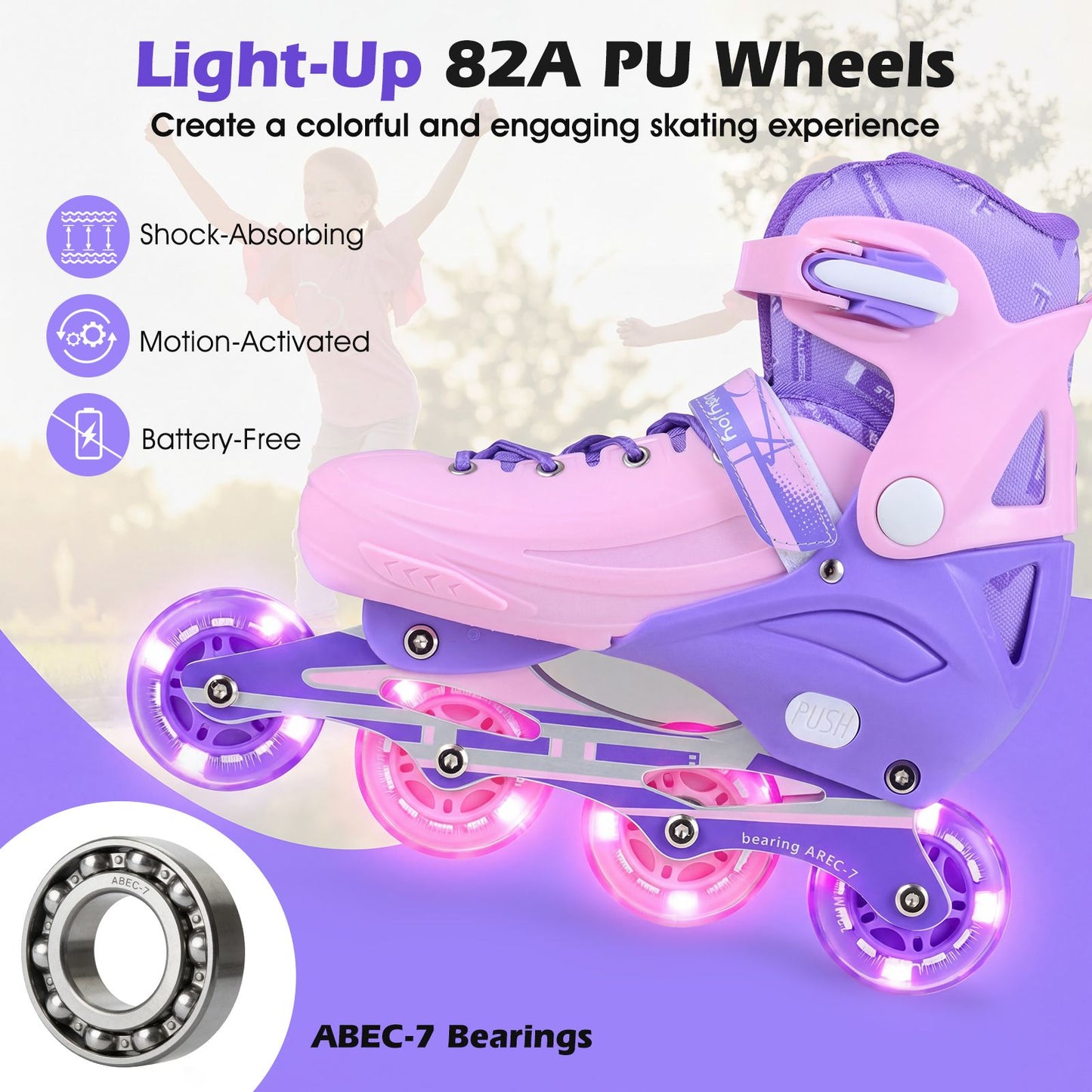 Kids Inline Skates with Illuminating Wheels and Safety Support for Toddlers
