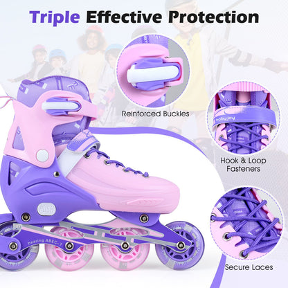 Kids Inline Skates with Illuminating Wheels and Safety Support for Toddlers