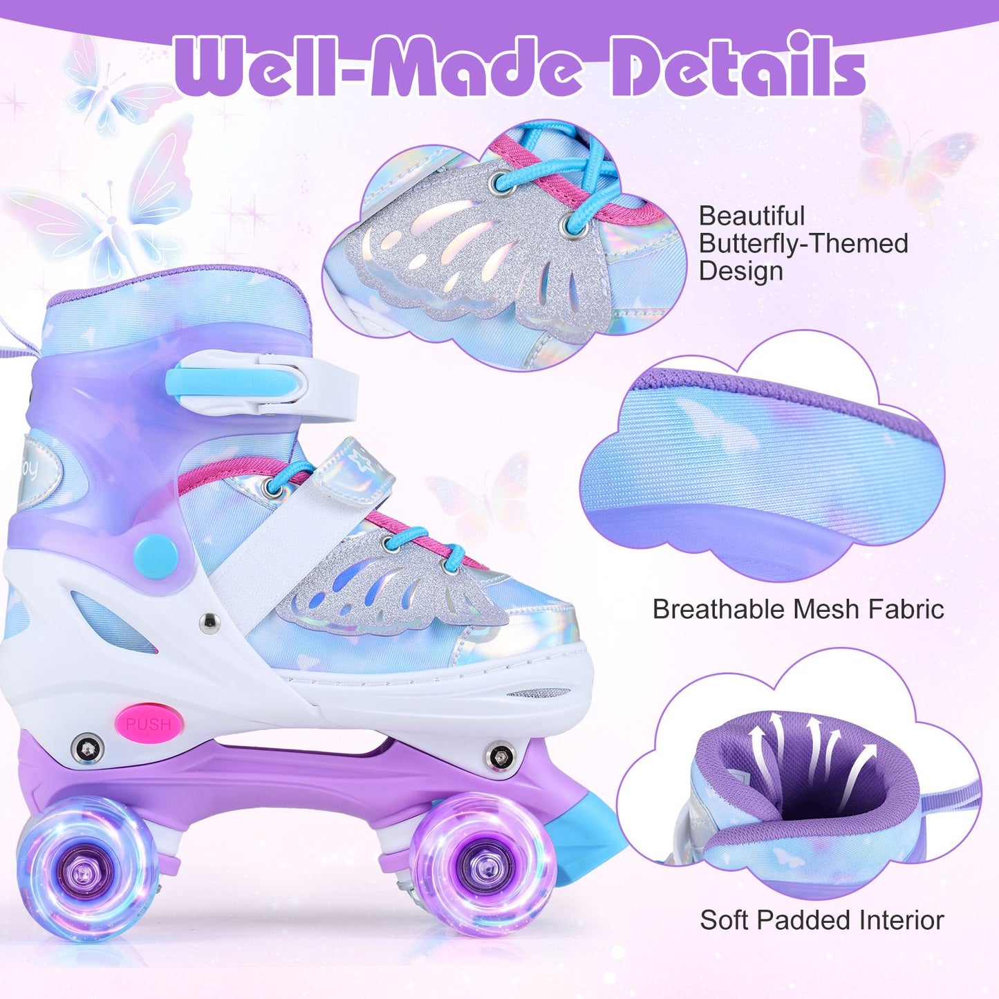 Kids Roller Skates for Toddlers Ages 5-7 with 4 Light-up Wheels for Outdoor Activities